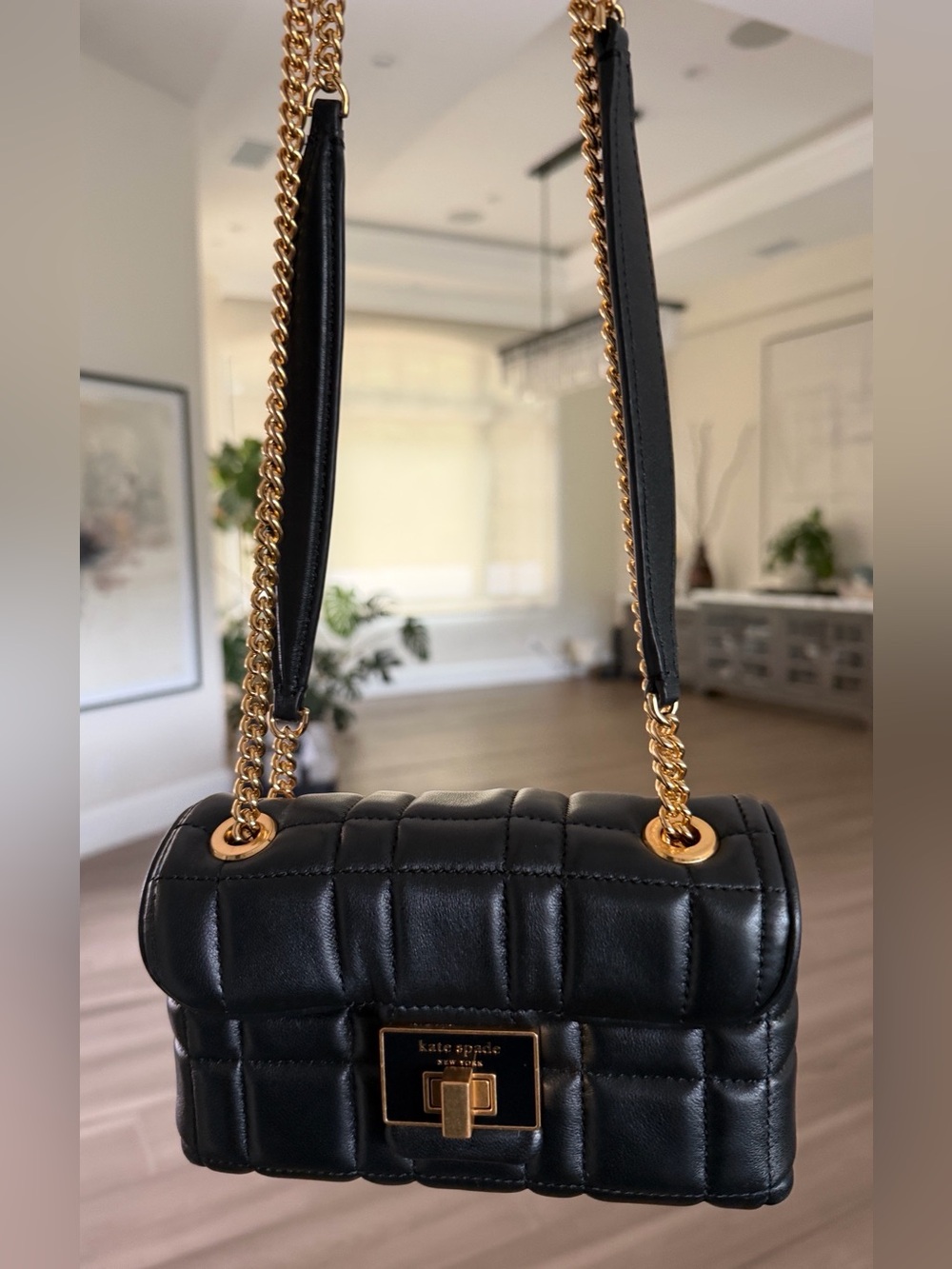 Kate spade Evelyn Black Quilted Shoulder Bag with Gold Hardware